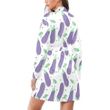 Eggplant Pattern Print Design 05 Women's Long Sleeve Belted Night Robe