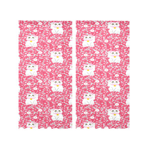 Maneki neko cat sakura pink background Gauze Curtain