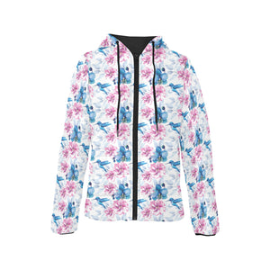 Hummingbird Pattern Print Design 02 Women's Padded Hooded Jacket