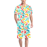 Colorful moon pattern Men's V-Neck Short Pajama Set