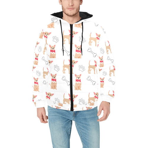 Chihuahua bone paw pattern Men's Padded Hooded Jacket