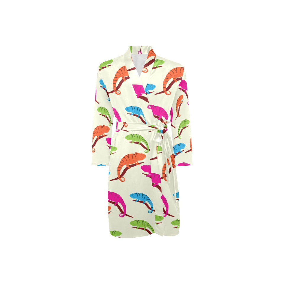 Colorful Chameleon lizard pattern Men's Long Sleeve Belted Night Robe