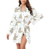Cute Rhino pattern background Women's Long Sleeve Belted Night Robe