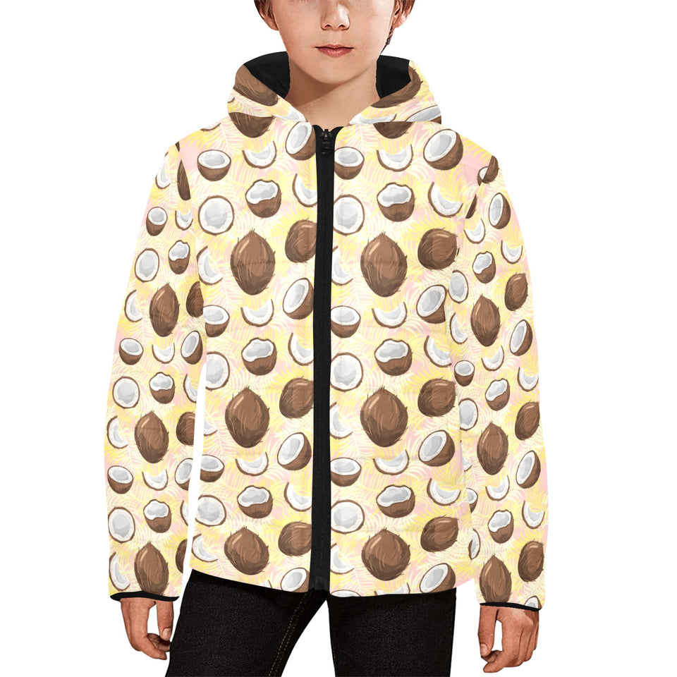 Coconut Pattern Print Design 05 Kids' Boys' Girls' Padded Hooded Jacket