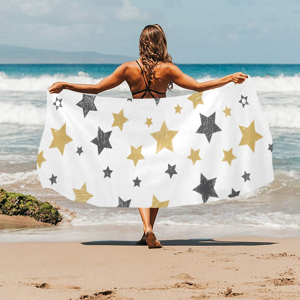 hand drawn gold black star pattern Beach Towel