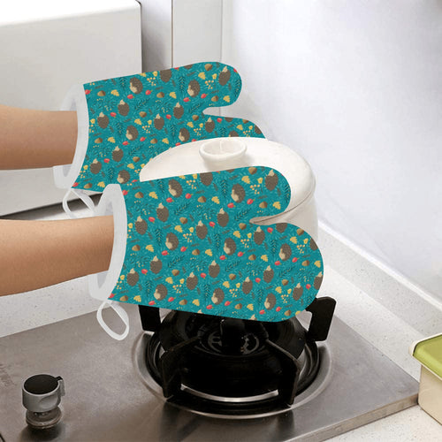 Hedgehog Pattern Print Design 01 Heat Resistant Oven Mitts