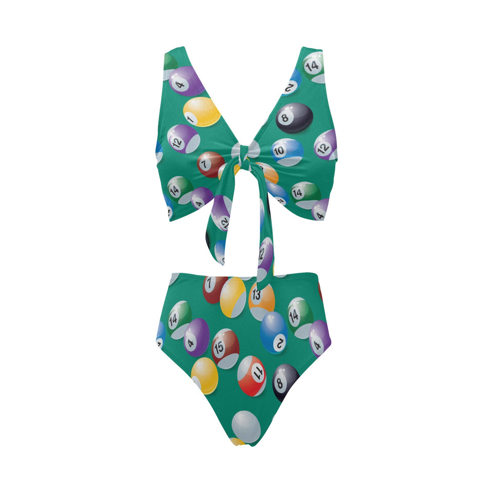 Billiard Ball Pattern Print Design 01 Chest Bowknot High Waisted Bikini Swimsuit