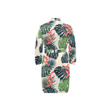 heliconia flowers, palm and monstera leaves Men's Long Sleeve Belted Night Robe