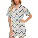 zigzag chevron paint pattern Women's V-Neck Short Pajama Set