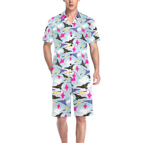 Stingray Pattern Print Design 01 Men's V-Neck Short Pajama Set