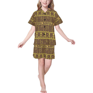 Egypt Hieroglyphics Pattern Print Design 03 Kids' Boys' Girls' V-Neck Short Pajama Set