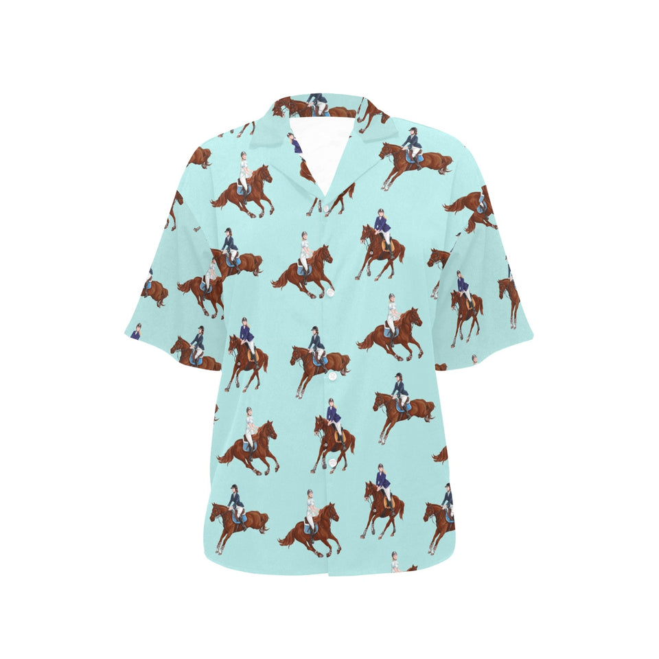 Horses running horses rider pattern Women's All Over Print Hawaiian Shirt