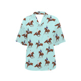 Horses running horses rider pattern Women's All Over Print Hawaiian Shirt