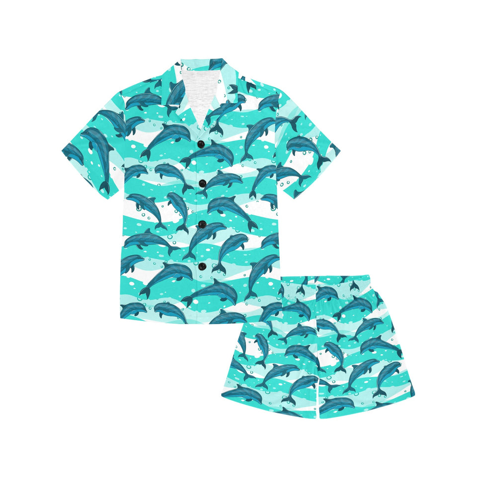 Dolphin sea pattern Kids' Boys' Girls' V-Neck Short Pajama Set