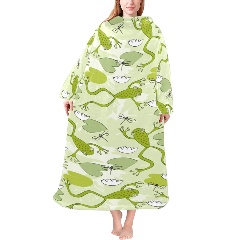 Cute frog dragonfly pattern Blanket Robe with Sleeves