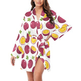 Passion fruit design pattern Women's Long Sleeve Belted Night Robe