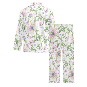 Beautiful pink lotus waterlily leaves pattern Men's Long Pajama Set