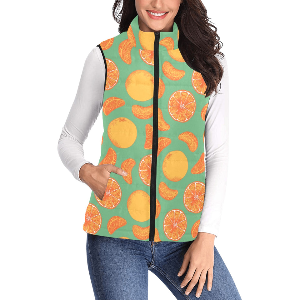orange fruit pattern green background Women's Padded Vest