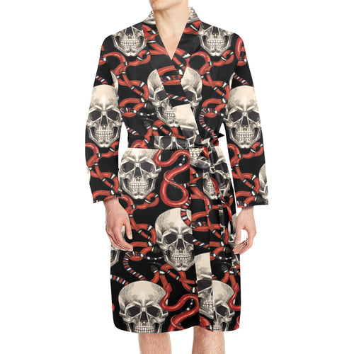 Red snake skull pattern Men's Long Sleeve Belted Night Robe