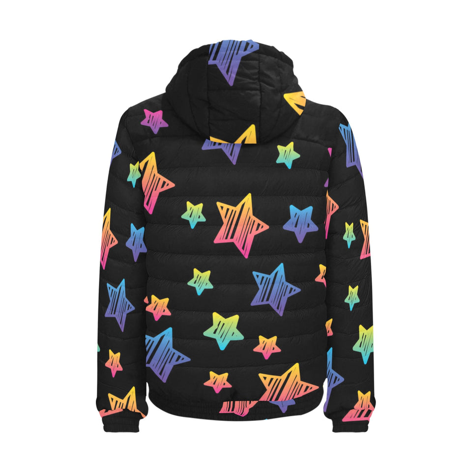 Colorful star pattern Men's Padded Hooded Jacket