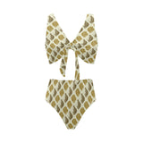 Lion Pattern Print Design 02 Chest Bowknot High Waisted Bikini Swimsuit
