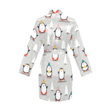 Cute Penguin christmas pattern Women's Long Sleeve Belted Night Robe
