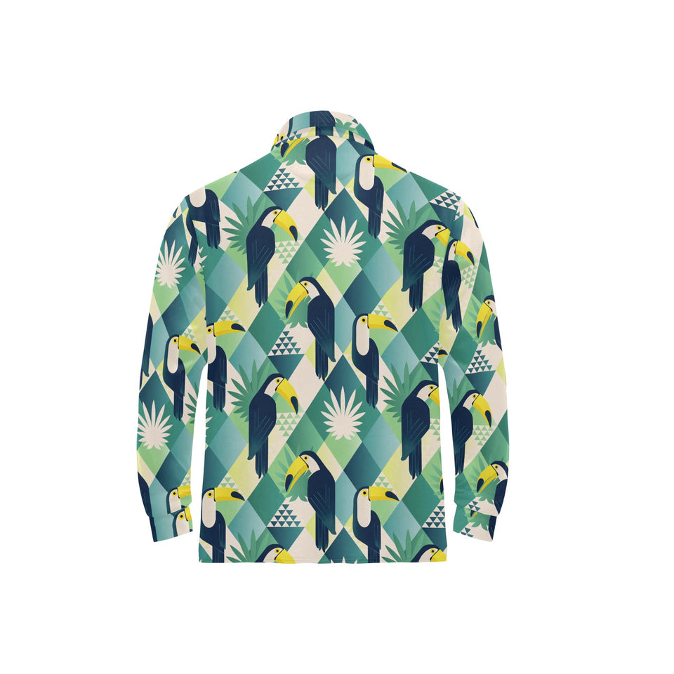 Toucan tropical leaves design pattern Men's Long Sleeve Polo Shirt
