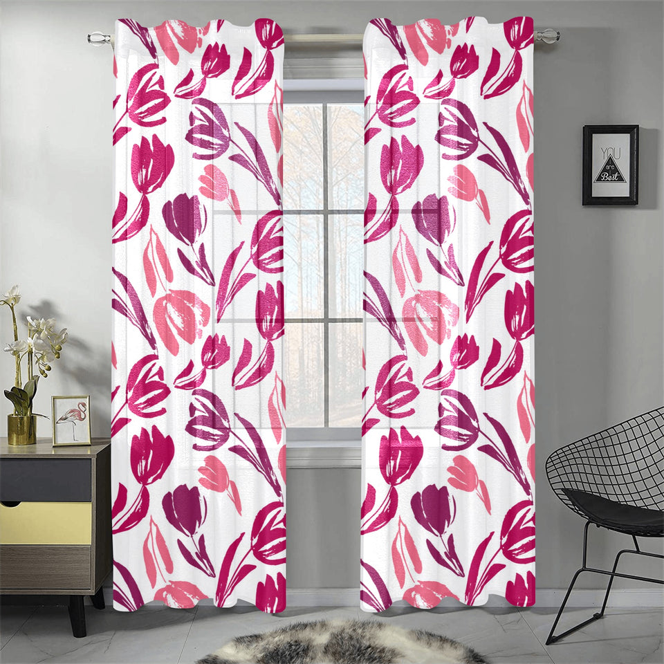 pink sketch tulip pattern Gauze Curtain