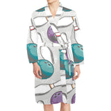 Bowling ball and pin gray background Men's Long Sleeve Belted Night Robe