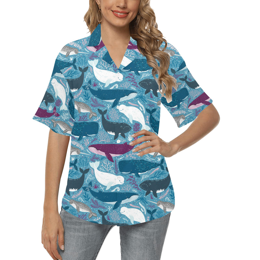 Whale design pattern Women's All Over Print Hawaiian Shirt