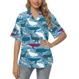 Whale design pattern Women's All Over Print Hawaiian Shirt
