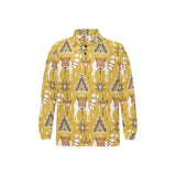 Camels ethnic motif pattern Men's Long Sleeve Polo Shirt