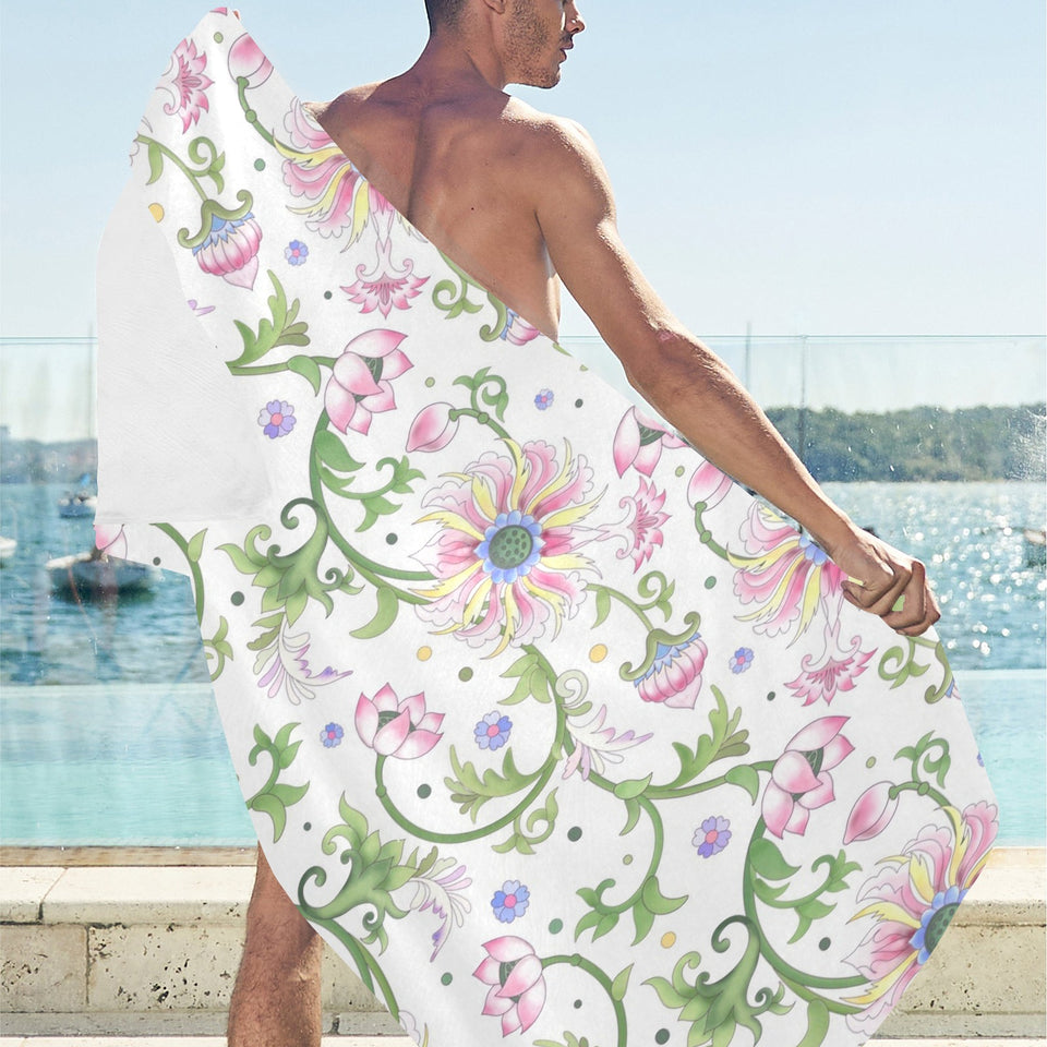 Beautiful pink lotus waterlily leaves pattern Beach Towel