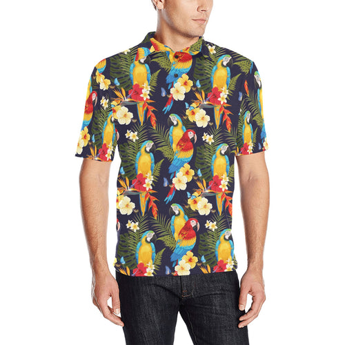 Colorful parrot flower pattern Men's All Over Print Polo Shirt