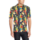 Colorful parrot flower pattern Men's All Over Print Polo Shirt