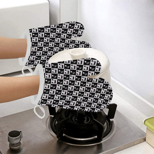 Music Notes Pattern Print Design 01 Heat Resistant Oven Mitts