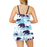 polar bear winter snow pattern Chest Sexy Pleated Two Piece Swim Dress