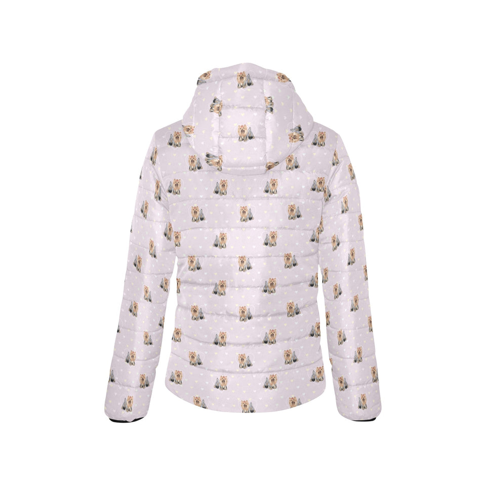 Yorkshire Terrier Pattern Print Design 02 Women's Padded Hooded Jacket