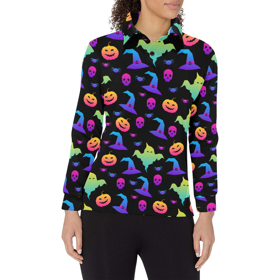 Colorful halloween background Women's Long Sleeve Polo Shirt