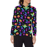 Colorful halloween background Women's Long Sleeve Polo Shirt