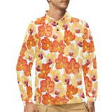 Orange yellow orchid flower pattern background Men's Long Sleeve Polo Shirt
