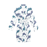Dolphins pattern dotted background Women's Long Sleeve Belted Night Robe