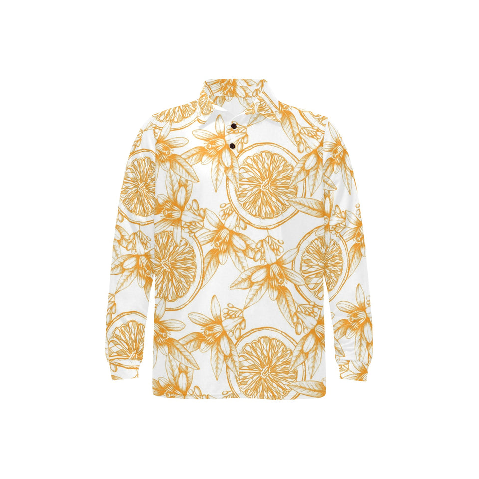 hand drawn orange fruit pattern Men's Long Sleeve Polo Shirt