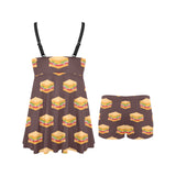 Sandwich Pattern Print Design 04 Chest Sexy Pleated Two Piece Swim Dress