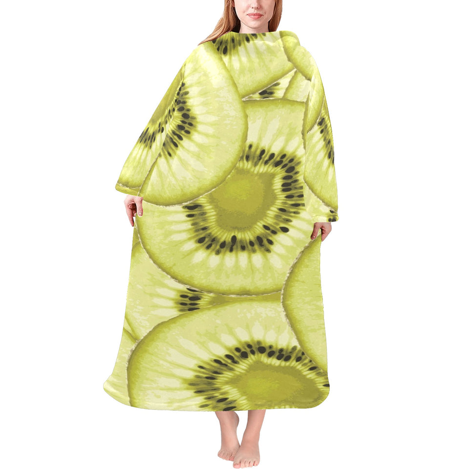 Sliced kiwi pattern Blanket Robe with Sleeves