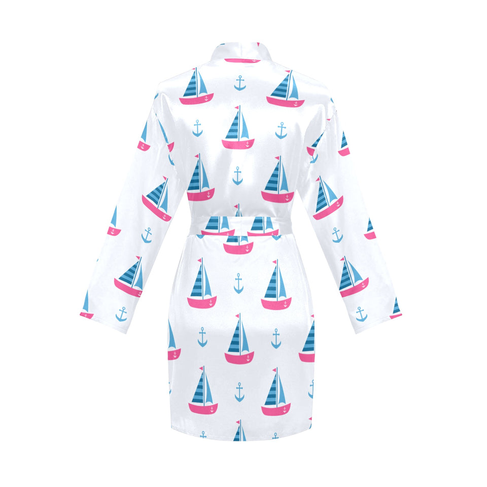 Sailboat anchor pattern Women's Long Sleeve Belted Night Robe