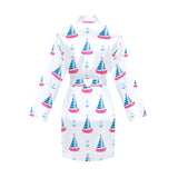Sailboat anchor pattern Women's Long Sleeve Belted Night Robe