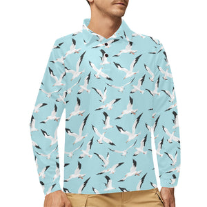 Seagull Pattern Print Design 01 Men's Long Sleeve Polo Shirt