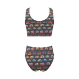 Camper Van Pattern Print Design 02 Chest Bowknot High Waisted Bikini Swimsuit