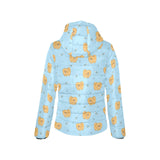 Brown cute pomeranian blue blackground Women's Padded Hooded Jacket